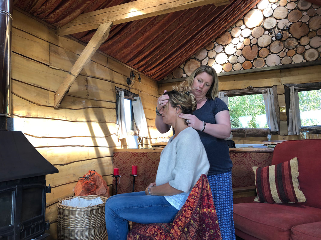 An indian head massage given by Emma bayliss from Acorn Enrichment in the peaceful setting of Daisy Cabin 